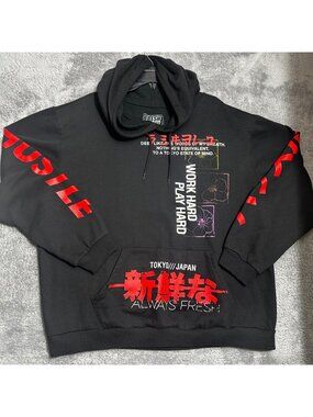 Fresh Laundry Hoodie Mens 2XL Black Red Tokyo Japan Hustle Graphic Streetwear